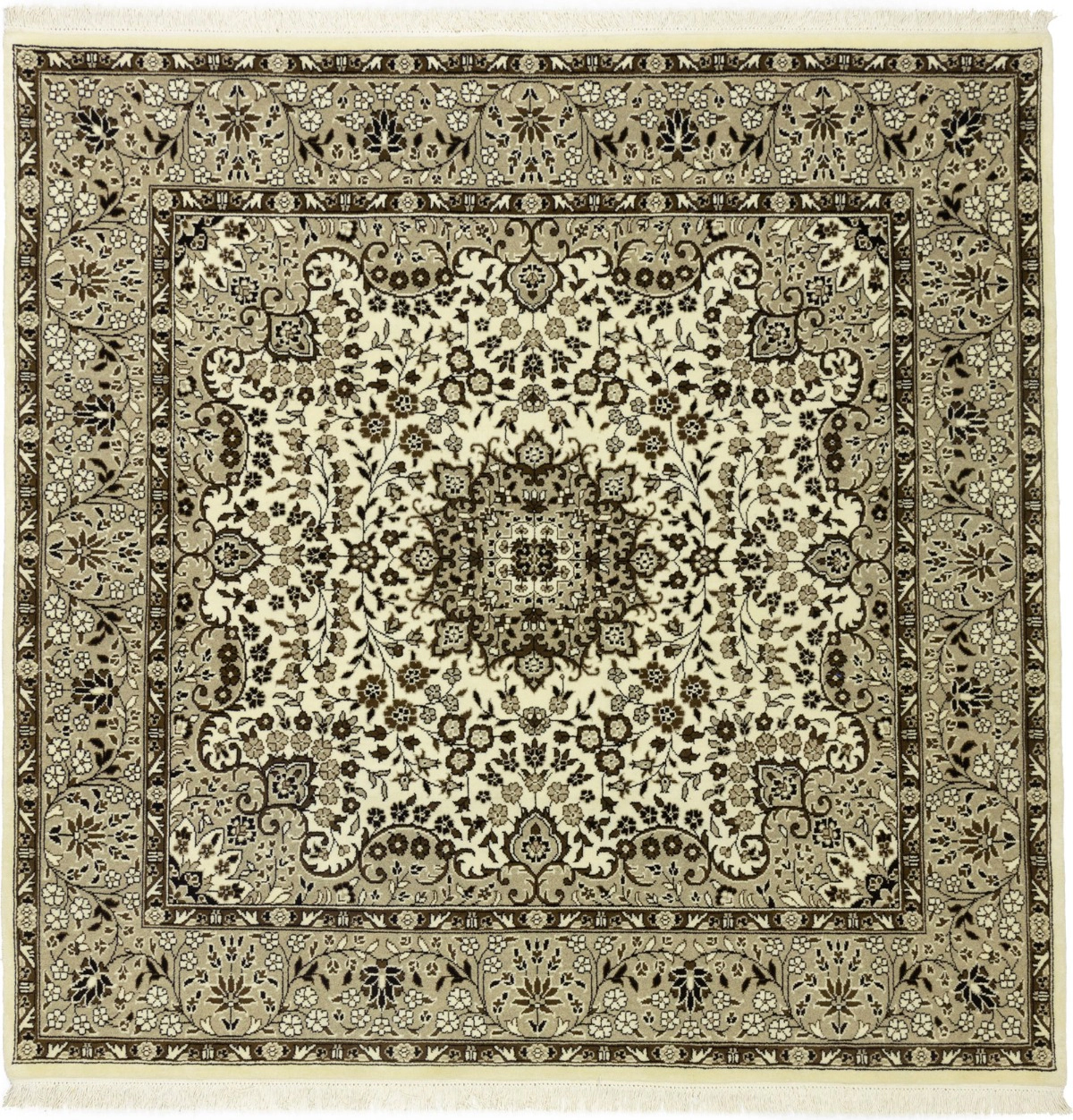 Magic Rugs 6'3 X 6'2 Hand Knotted Cream Floral Kirman Wool Square Rug