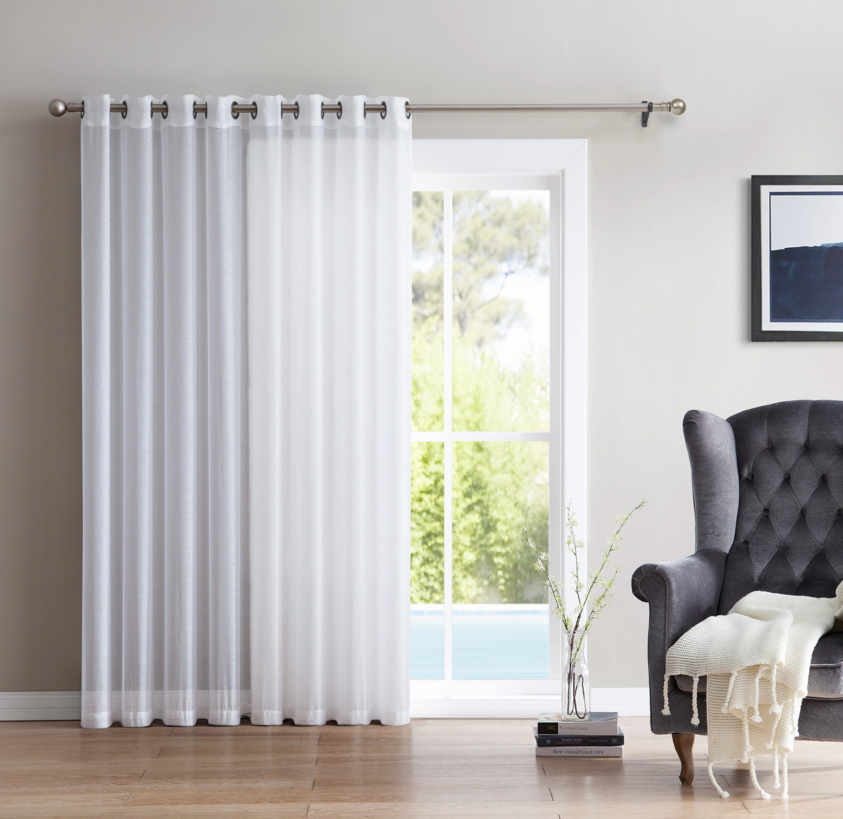 HLC.ME One Panel Extra Wide Sheer Voile Patio Door Grommet Curtain Panel for Sliding Doors