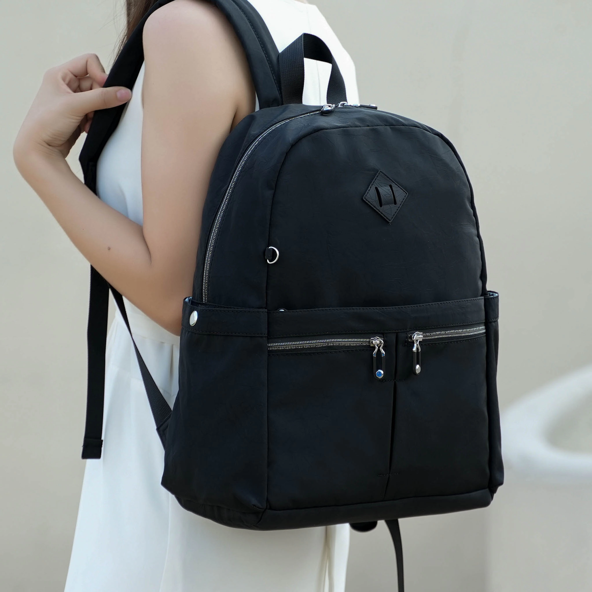 Mia K Collection Tatum Backpack - Textured Nylon Travel with Laptop Compartment