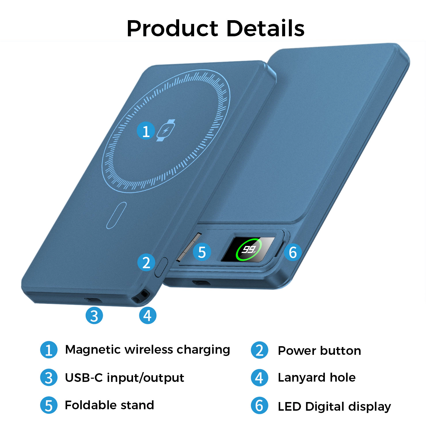 Alpha Digital 5,000mAh, Ultra-Thin, Magnetic Wireless Charging, Phone Stand - Power Bank