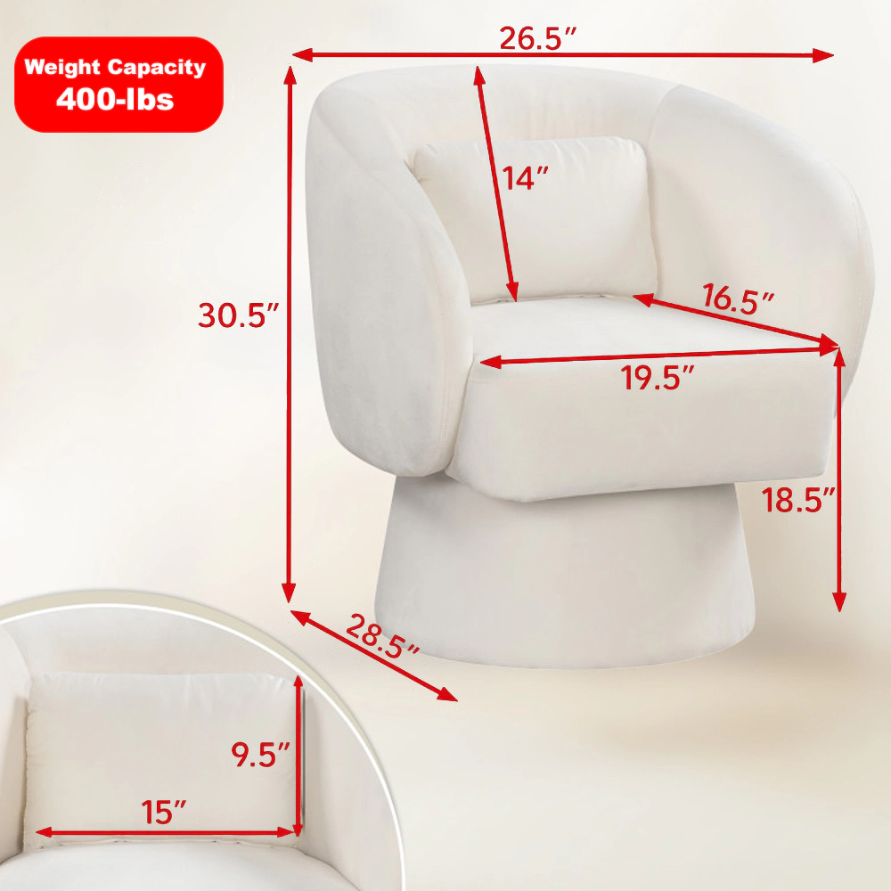 Hivvago Modern Swivel Barrel Accent Chair with Curved Backrest and Detachable Lumbar Pillow