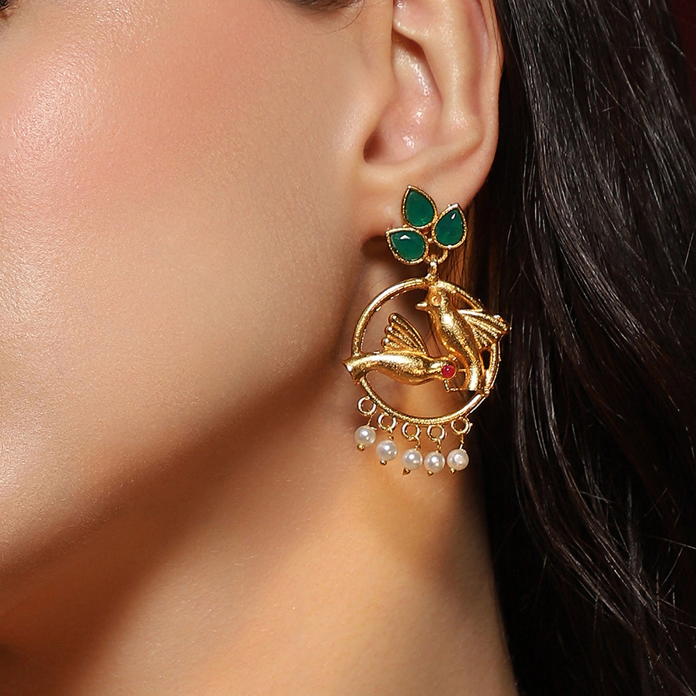 SOHI Women's The Halo-Bird Drop Earrings - Antique Gold