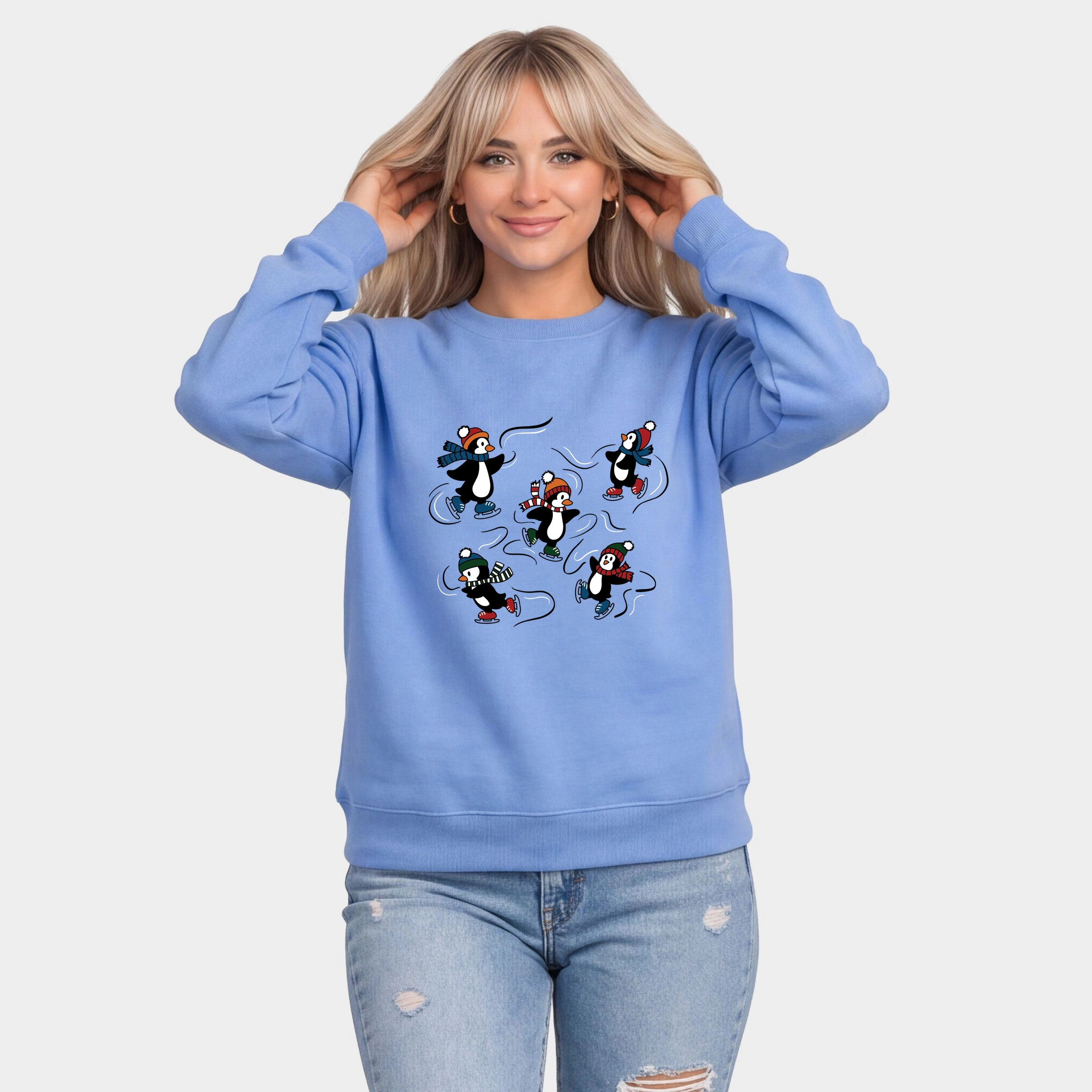 Simply Sage Market - Women's Graphic Sweatshirt Ice Skating Penguins