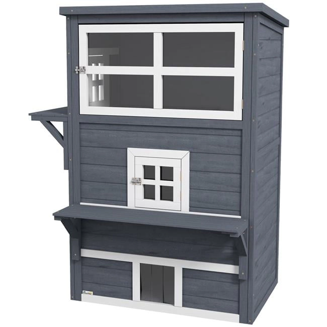 212 Main Paw Hut Cat House, Outdoor 3-Tier Kitty Shelter, Weather Resistant with Escape Door