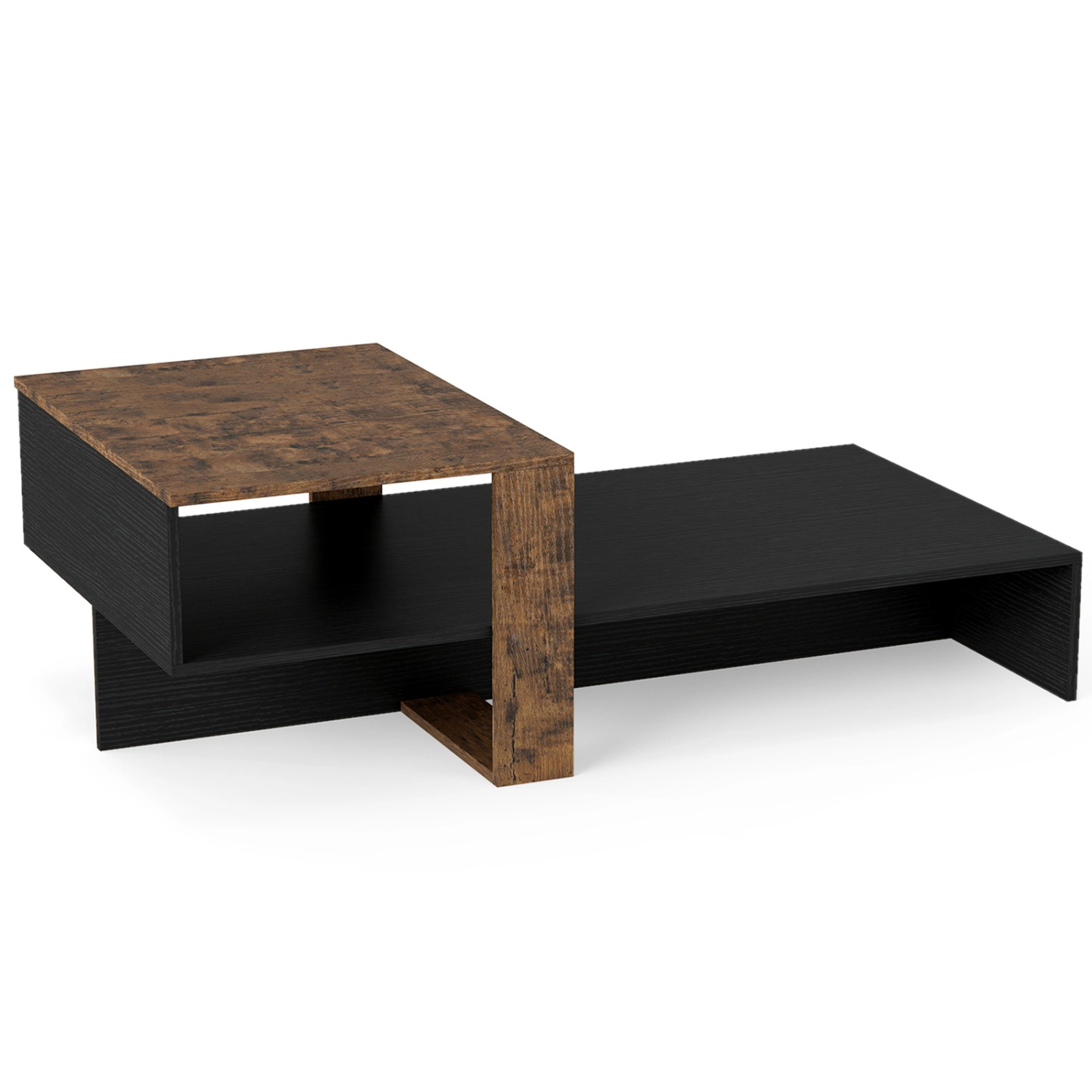 SUGIFT 39.5-in 2-Tier 66-lb Capacity Low Profile Irregular Geometric Coffee Table with Open Storage Shelf