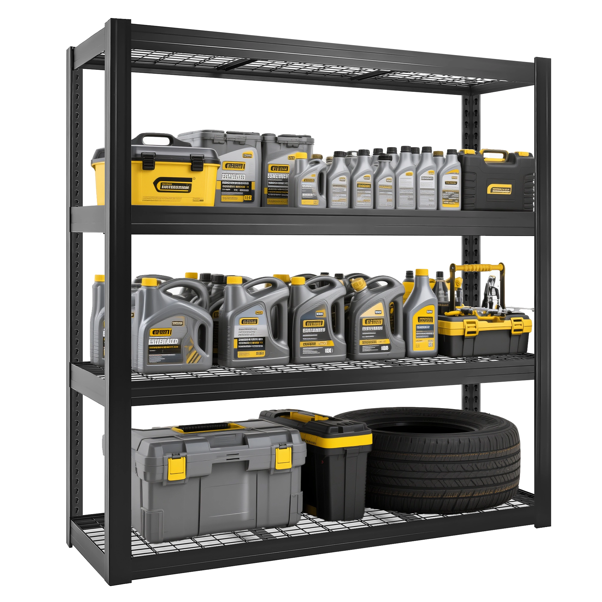Flynama 4 Tiers Heavy Duty Metal Adjustable Garage Storage Shelving Unit in Black (70.8 in. W x 70.8 in. H x 23.6 in. D)
