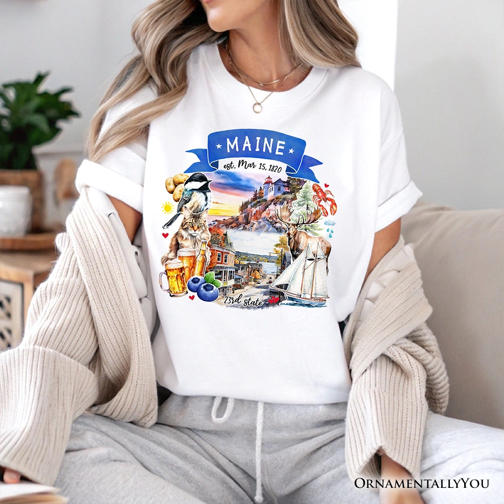 OrnamentallyYou Unisex Artistic Maine State Themes And Landmarks T-Shirt