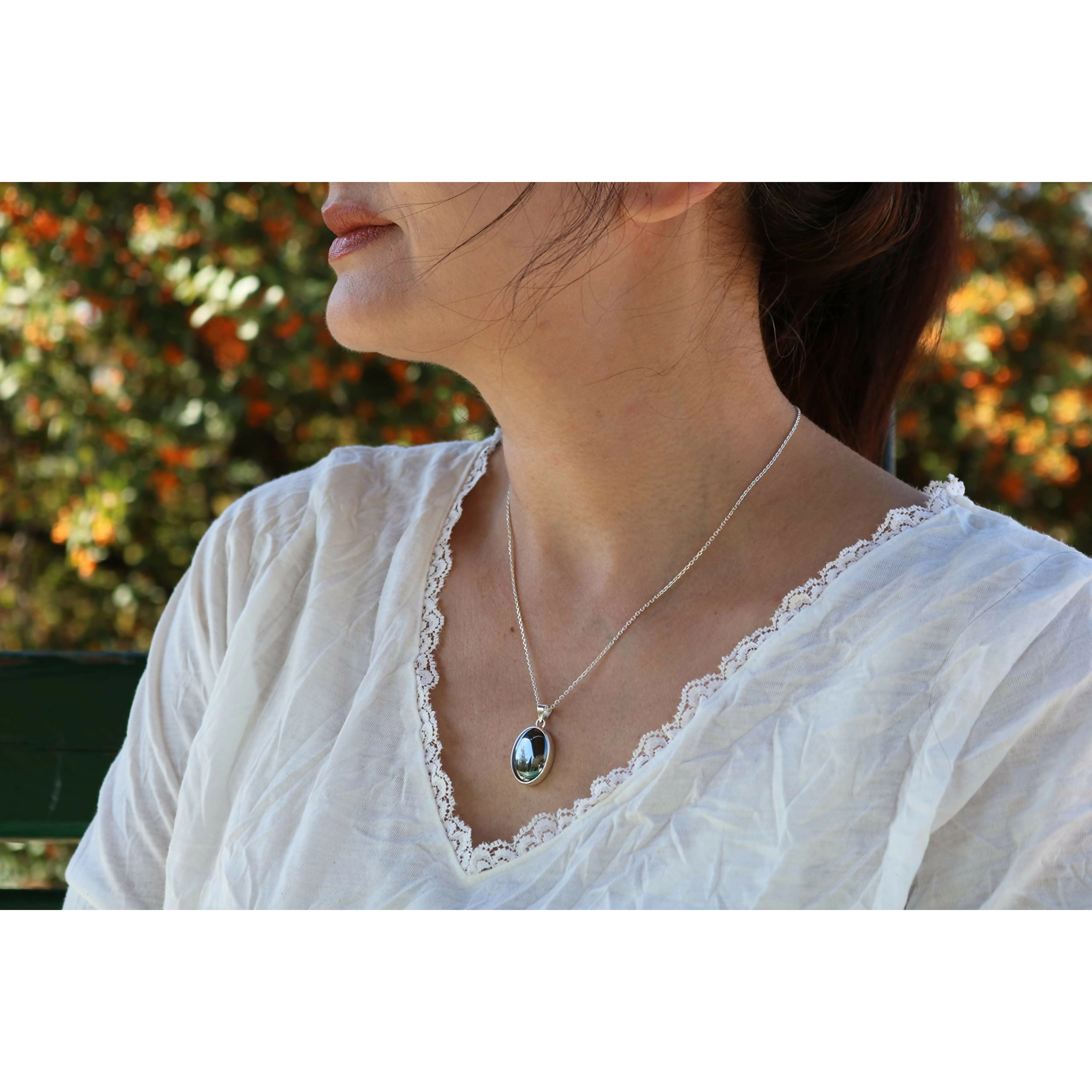 Wear Sierra Unisex Sterling Silver Oval Handmade pendant Necklace