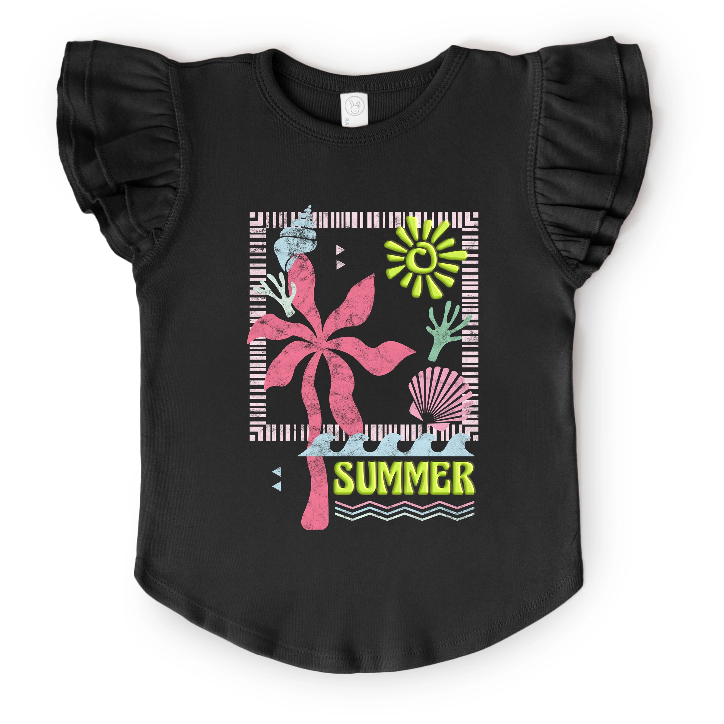 The Juniper Shop - Summer Icons Colorful Puff Print Flutter Sleeve Graphic T-Shirt