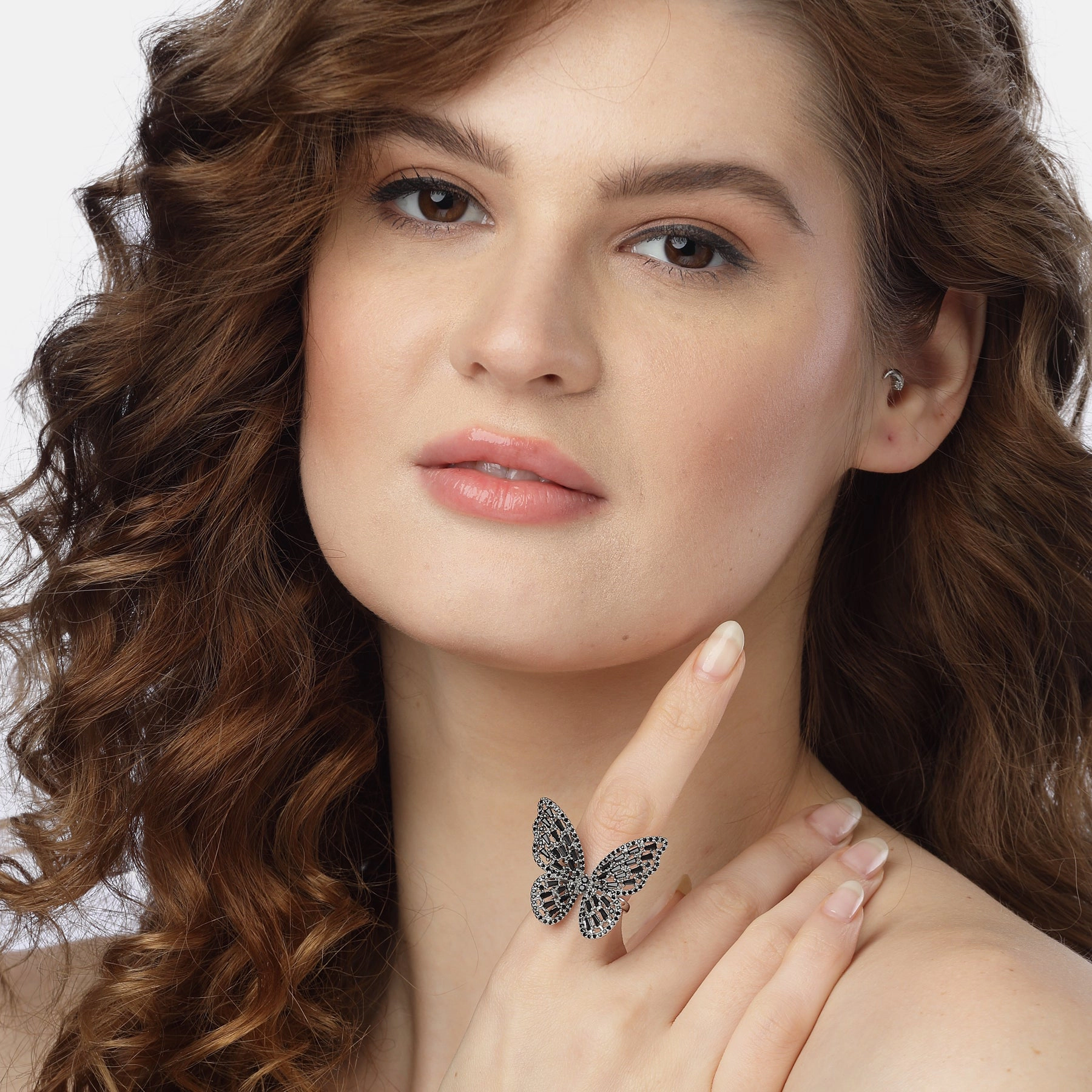 AGP Paris Women's Butterfly Sparkle Adjustable Ring