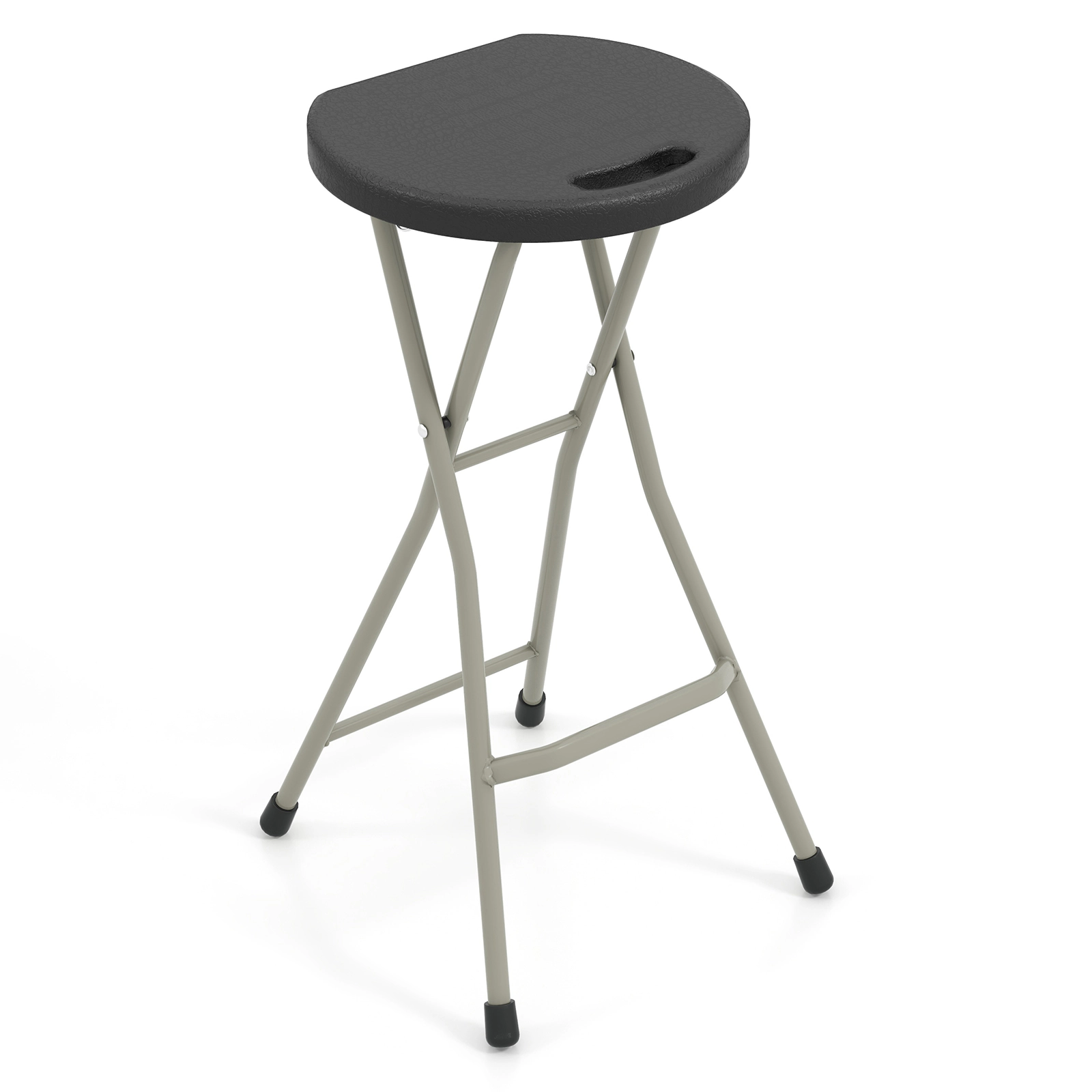 SUGIFT Portable Folding Dining Stool with Footrest 330-lb Capacity 28-in Height Black Silver