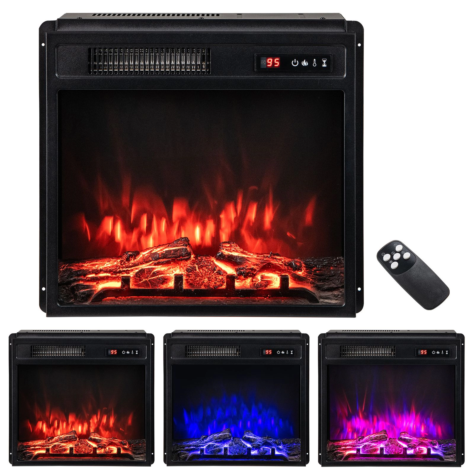 SlickBlue Black Metal Tempered Glass Electric Fireplace Insert, 5000 BTU, Remote Control