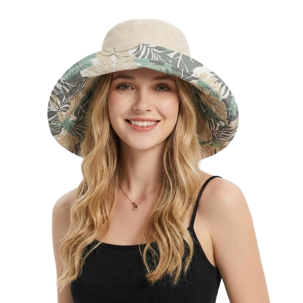 Anna-Kaci Women's Reversible Floral Bucket Hat Wide Brim Sun UV Protection Beach Travel Cap, Black