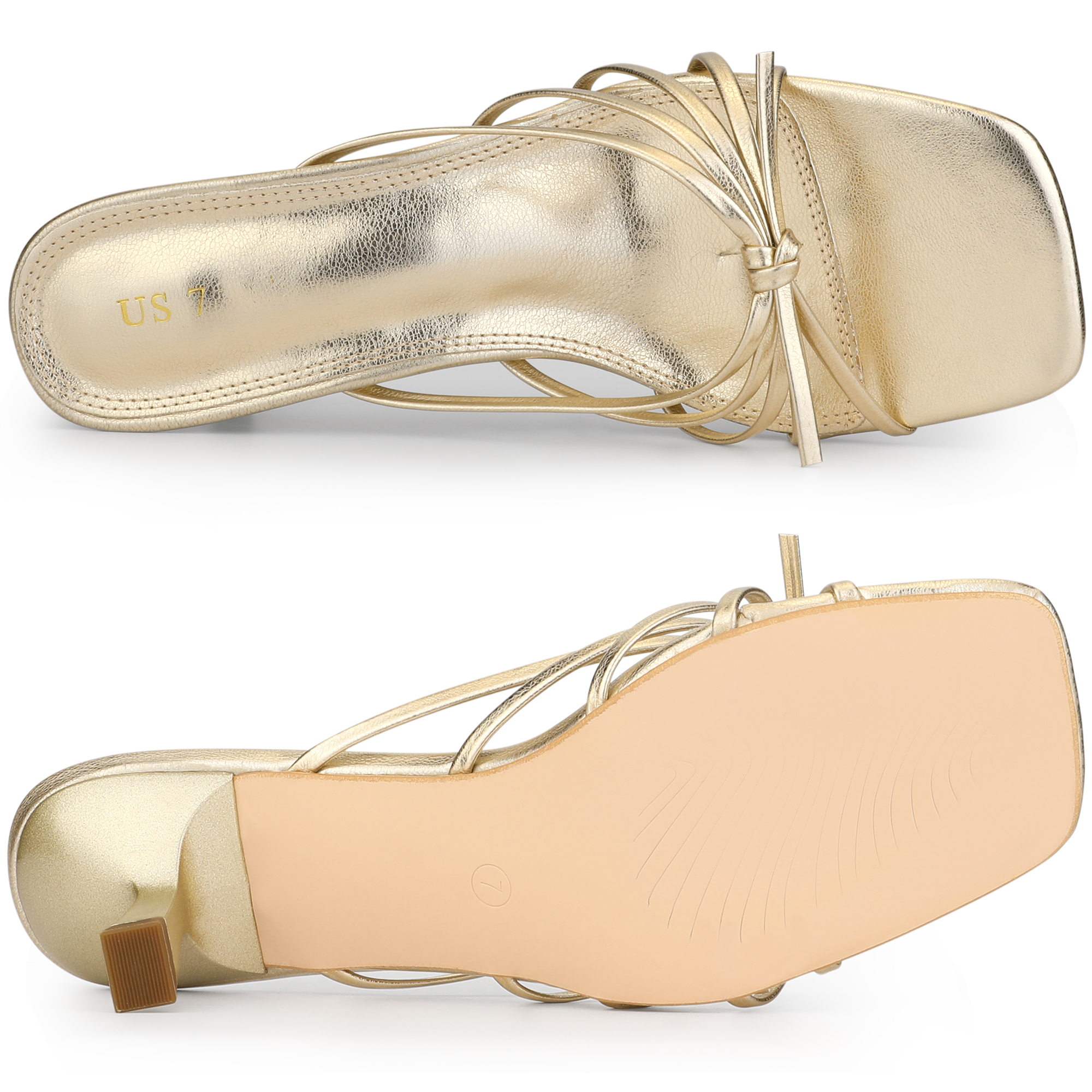 BLISSFUL STEP Women's Faux Leather Square Toe Strappy Slip on Kitten ...