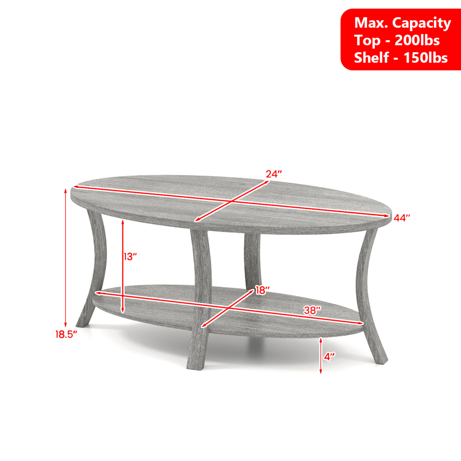 Hivvago Contemporary Oval Center Table with Dual Layers for Display and Storage