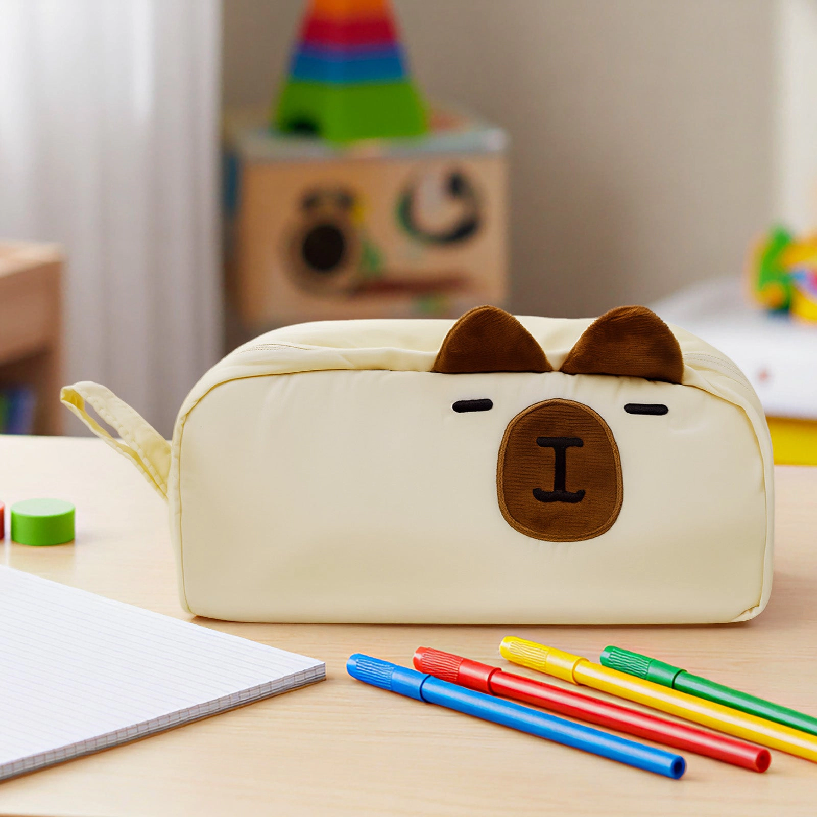 Wrapables 3D Animal Face 2-Compartment Pencil Case, Capybara