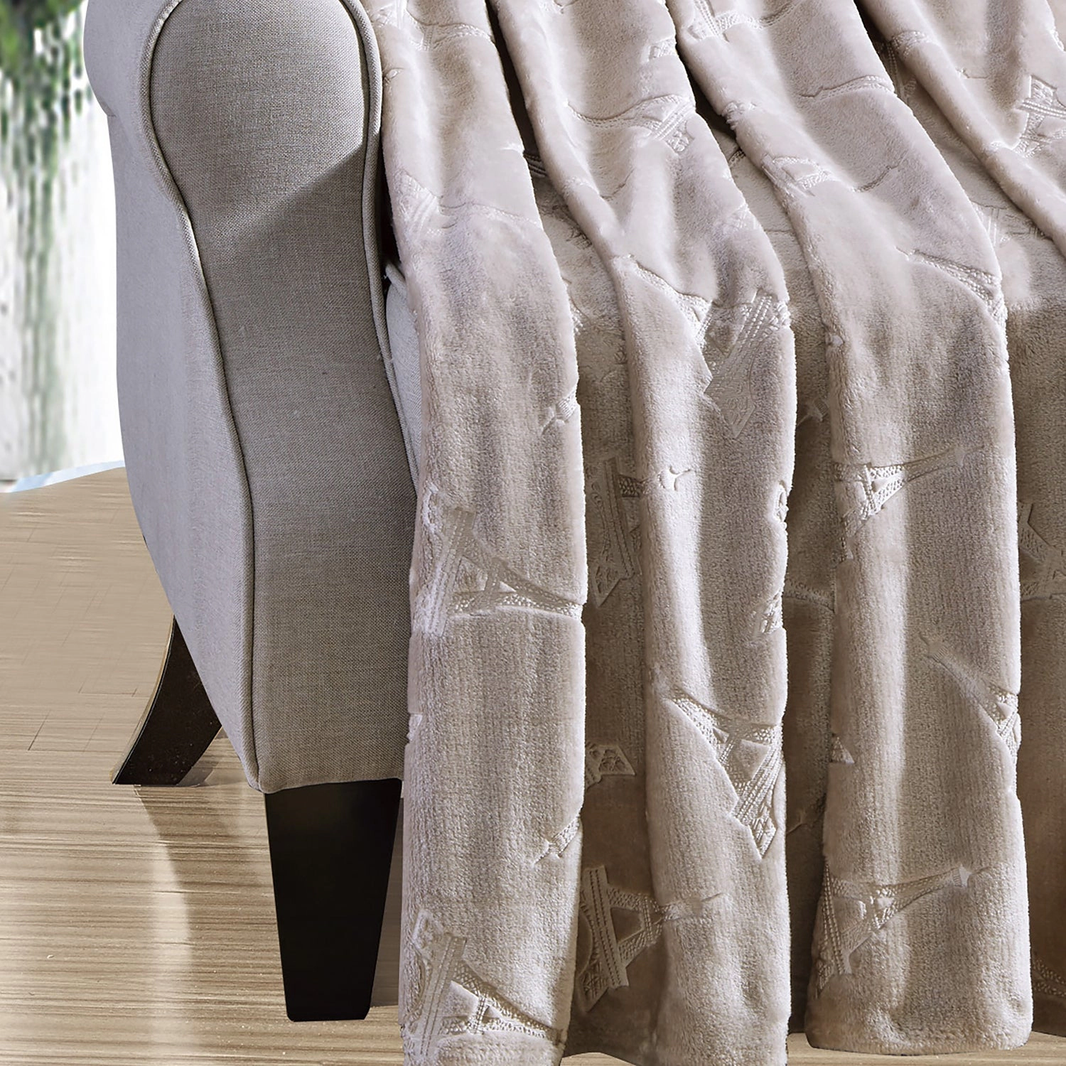 Plazatex Eiffel Tower Embossed Decorative Super Soft Throw Blanket for Sleep/Decor 2 Pack 50" x 60" Taupe