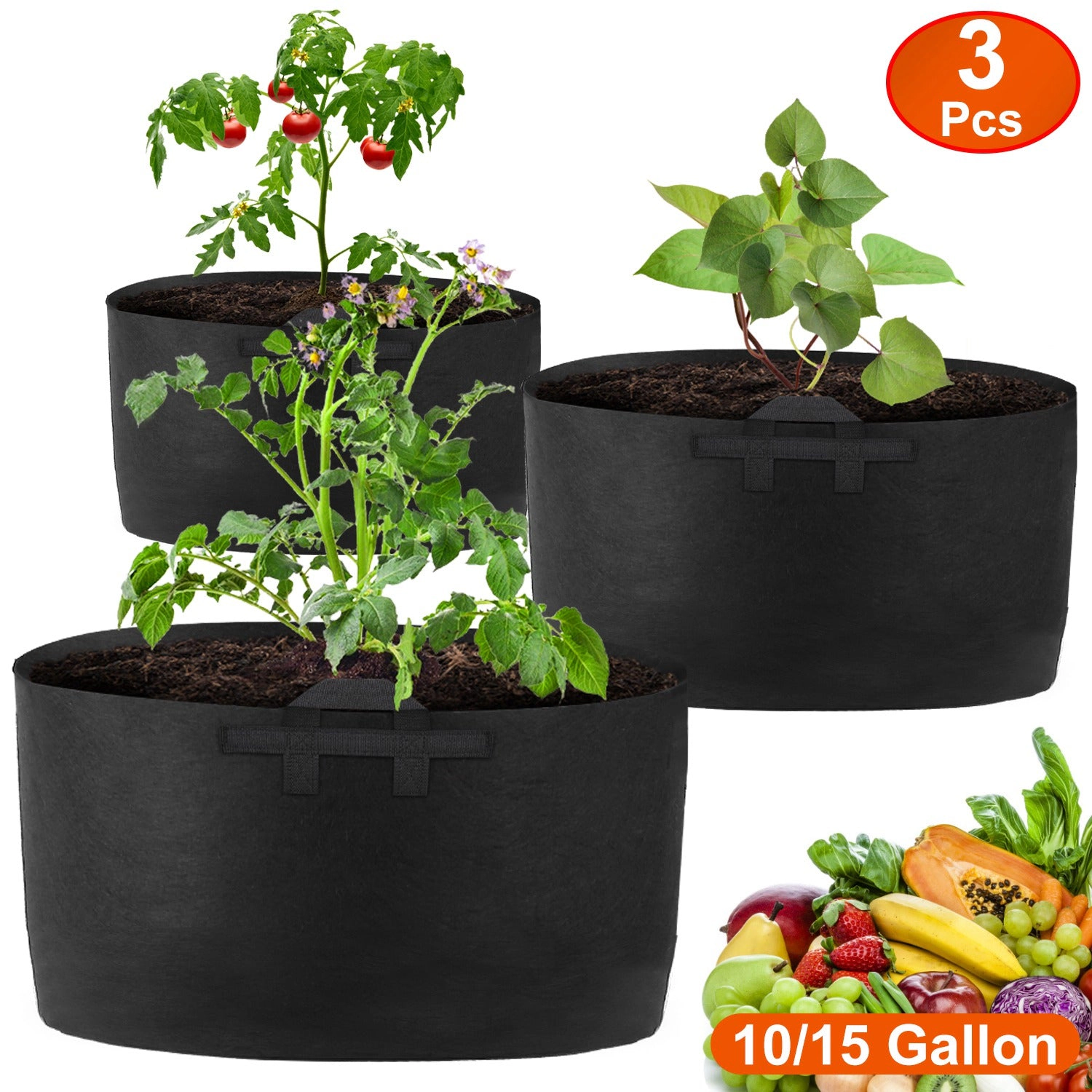 GBruno 3-Pack 10 Gallon Plant Grow Bags