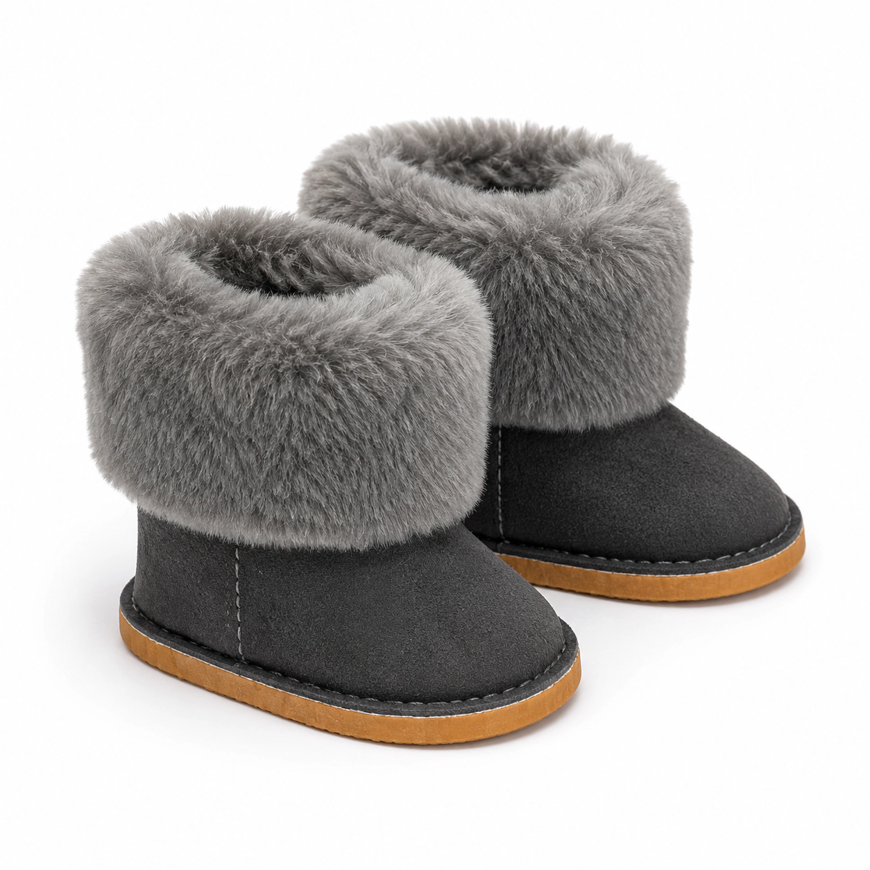 MBD Grey Faux Fur Winter Boots for 18 Inch Dolls – Fully Lined Cozy Snow Boots