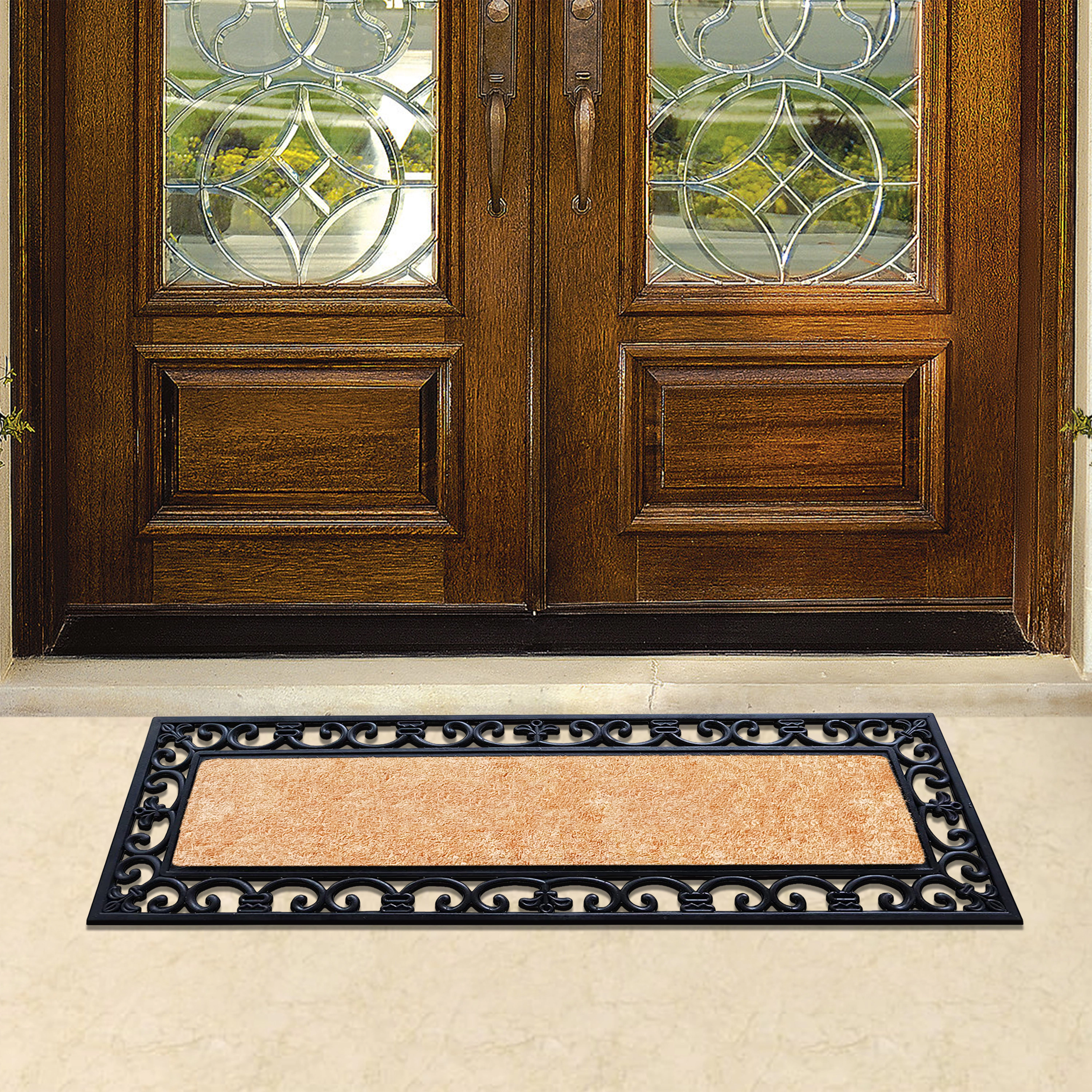 A1 Home Collections Myla Natural Coir and Rubber Front Door Doormat Heavy Duty Entry Mat 18 x 48 In