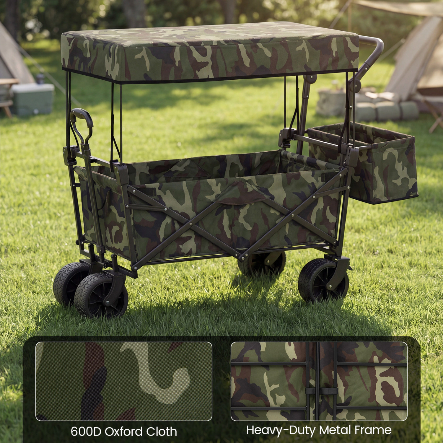 LJG Collapsible Wagon with Removable Canopy and Detachable Storage Bag