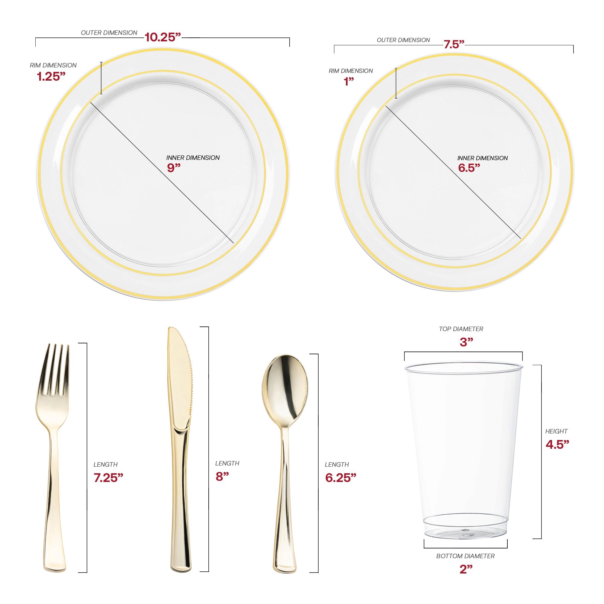 Smarty Had A Party Clear with Gold Edge Rim Plastic Wedding Value Set