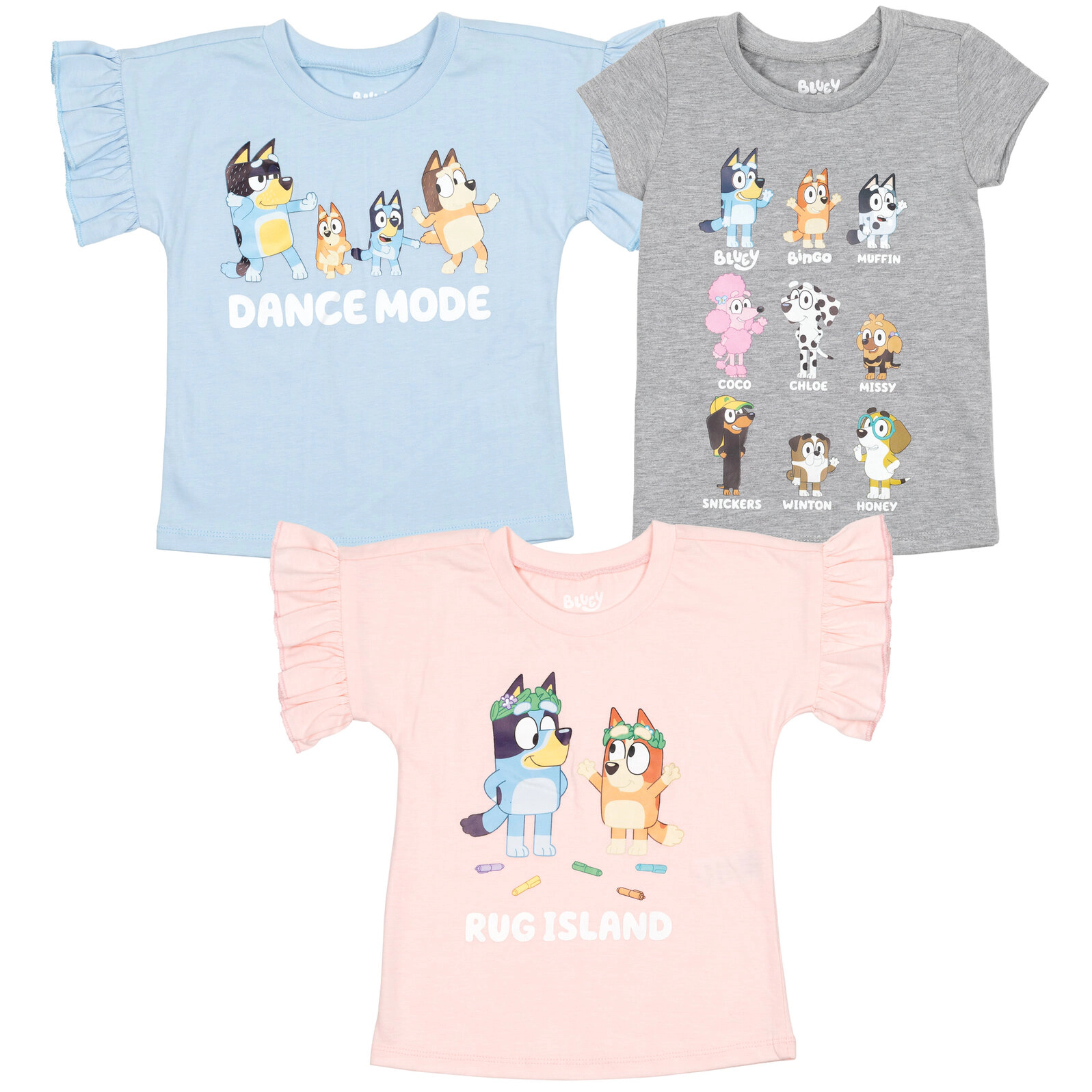 Bluey Girls' 3-Pack Short Sleeve T-Shirts