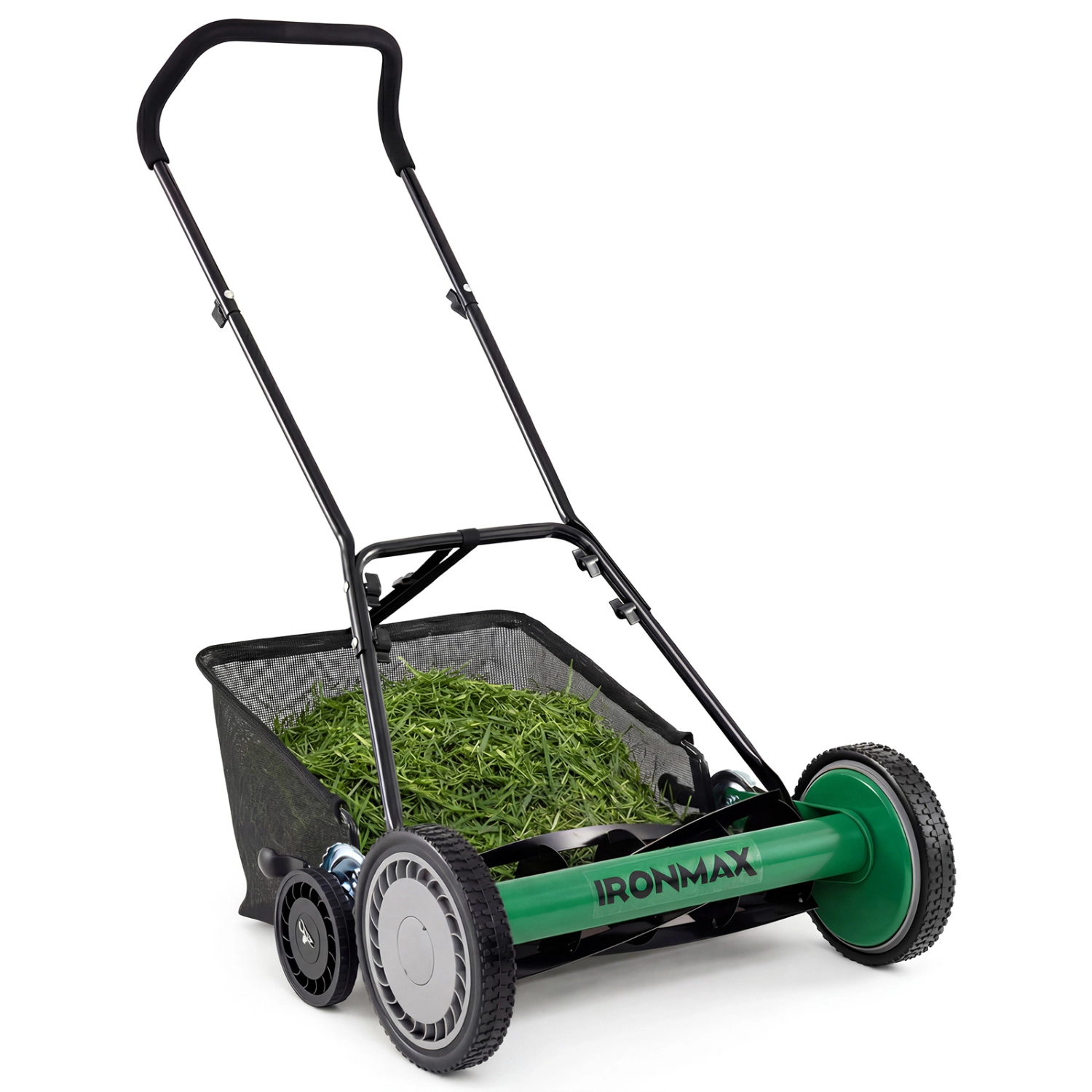 LJG 18 Inch Push Reel Lawn Mower 4-Position Adjustable with Removable Grass Catcher