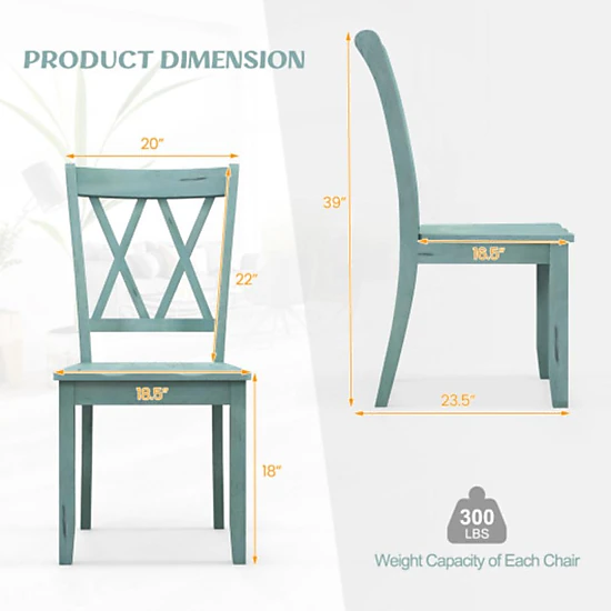 Hivvago Set of 2 Vintage-Style Wooden Kitchen Chairs with Mid-Century ...