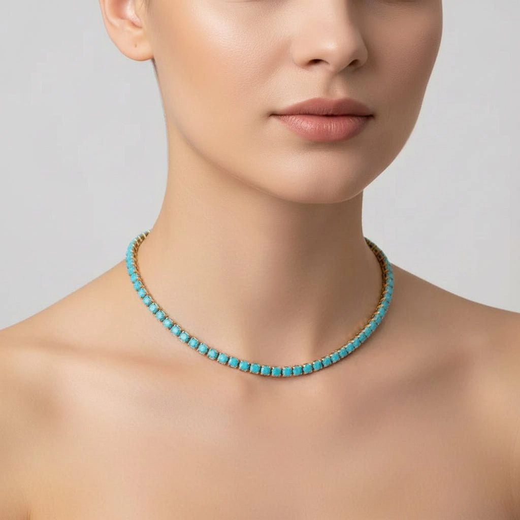 DressAtR Women's Gold Plated Turquoise Necklace Bracelet Set