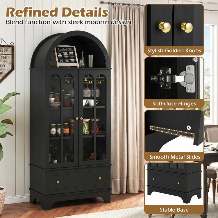 Hivvago 71.5 Inch Arched Cabinet 5-Tier With Tempered Glass Doors And Wine Rack