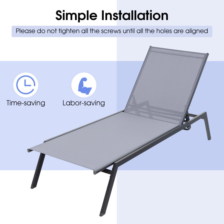 Hivvago Outdoor Adjustable Chaise Lounge Chair with Lay Flat Position and Quick-Drying Fabric