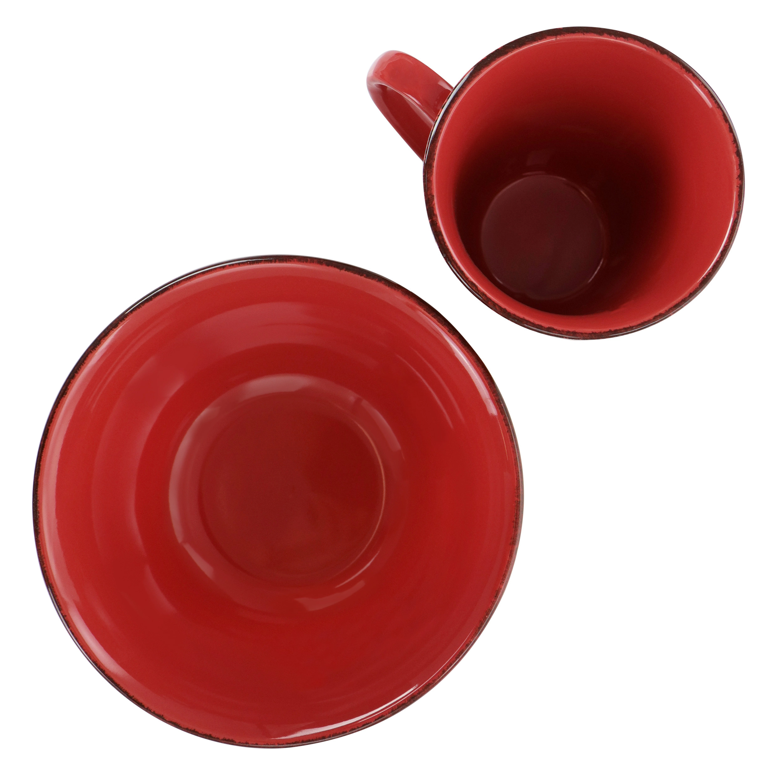 Elama Rustic Birch 16 Piece Stoneware Dinnerware Set in Red