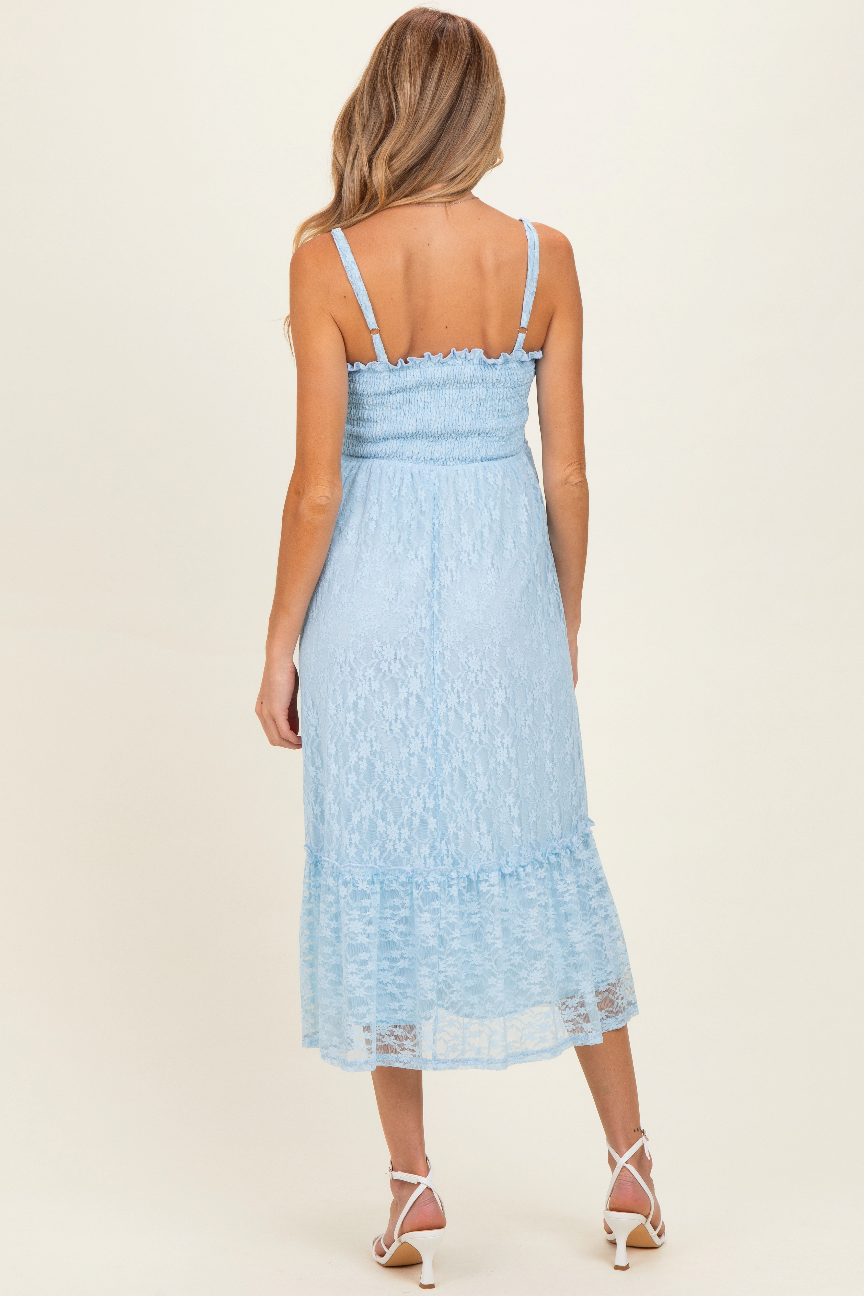 PinkBlush Womens Light Blue Sleeveless Lace Maternity Maxi Dress