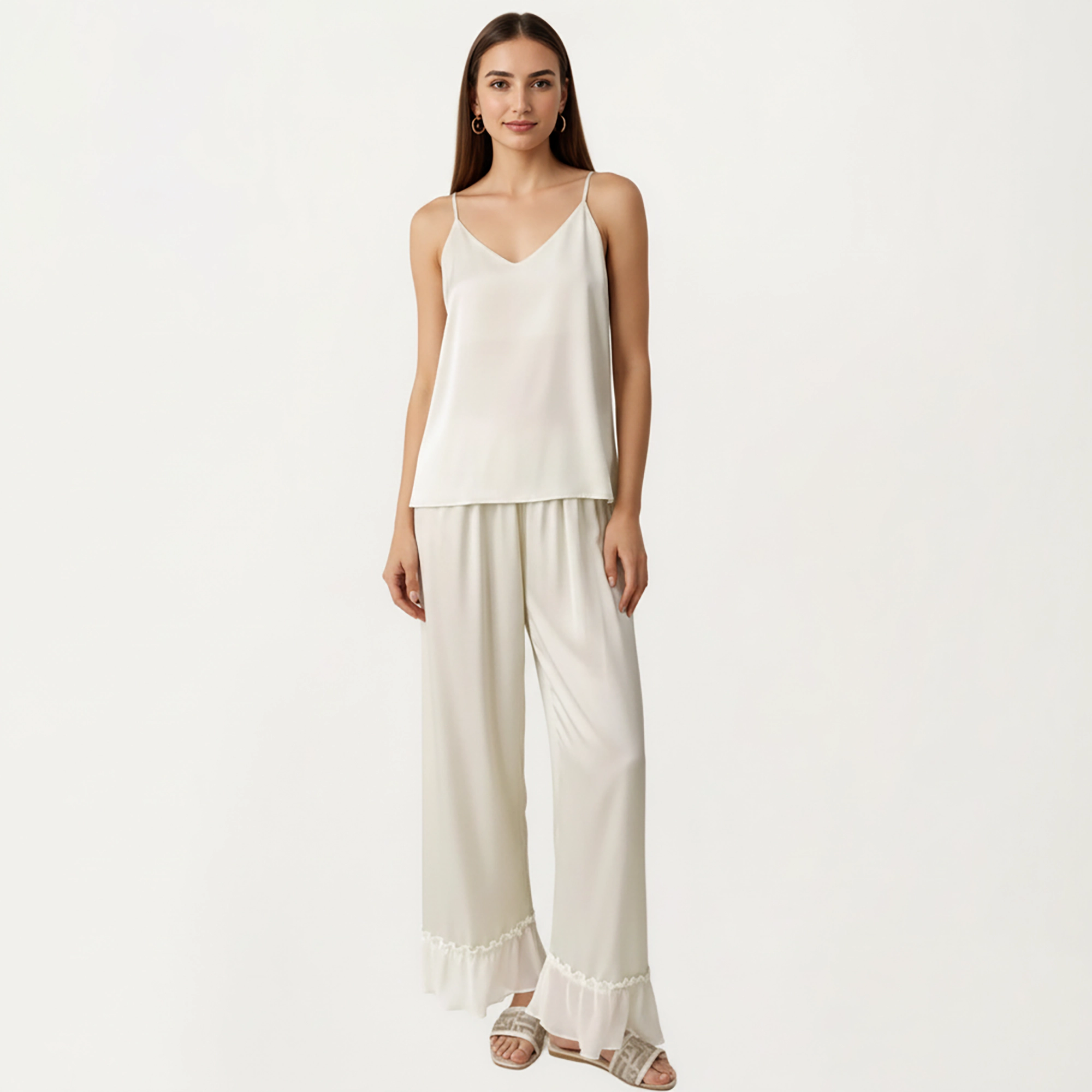 Anna-Kaci Women's 3-Piece Pajama Set with Button Front Top Relaxed Pants and Matching Adjustable Strap Sleep Cami