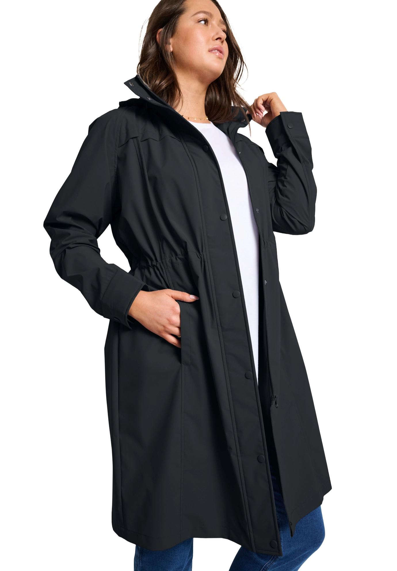 Woman Within Plus Self-Packable Hooded Raincoat