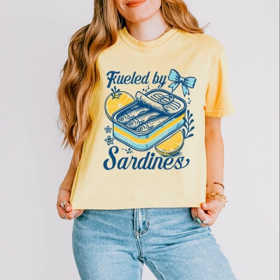 Simply Sage Market - Fueled By Sardines Women's Boxy Crop Top Graphic T-Shirt