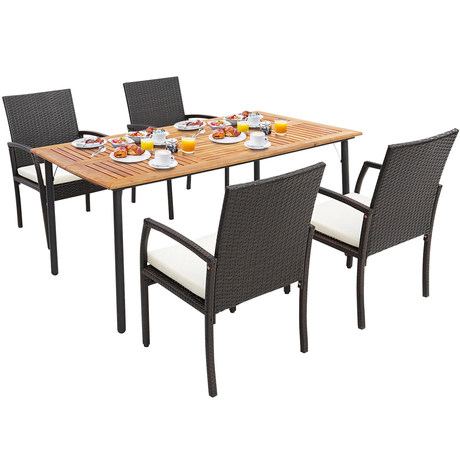 LJG Pieces Patio Wicker Cushioned Dining Set with Umbrella Hole