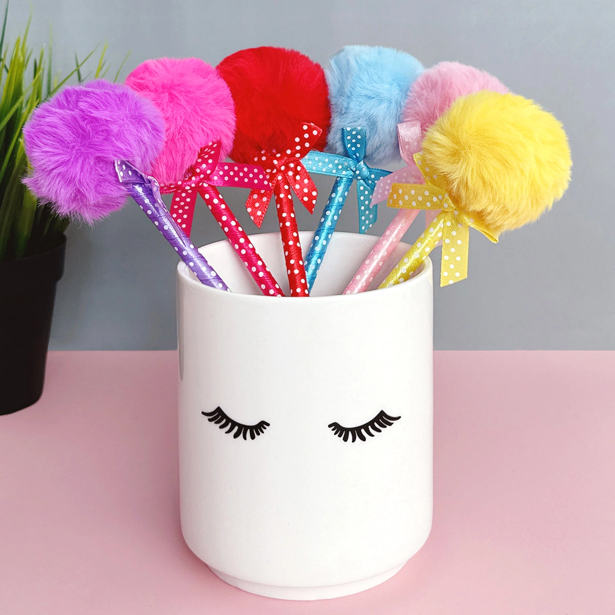 Wrapables Fluffy Ball Pom Pom Ballpoint Pens, Set of 6