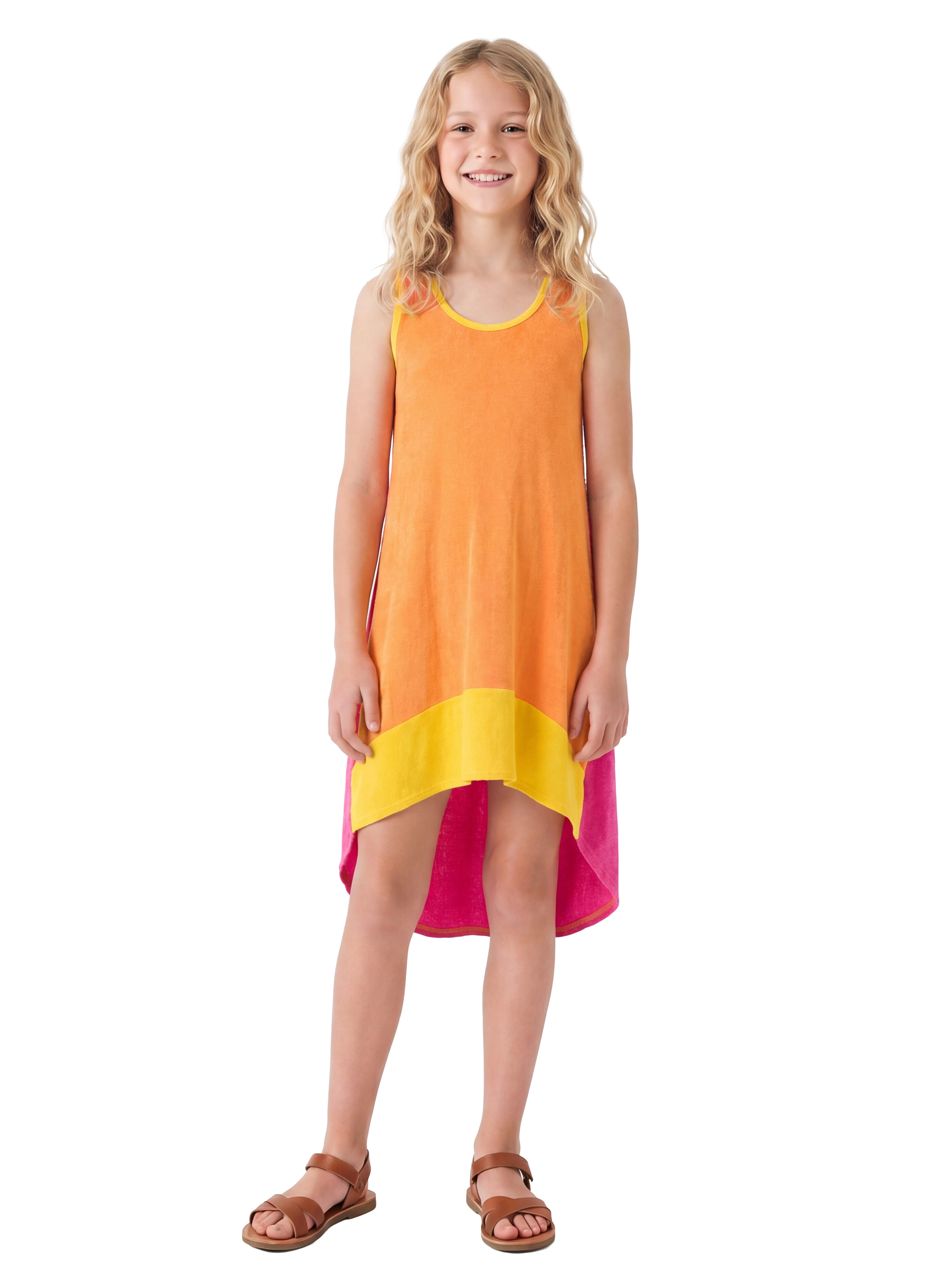 24sevenKid Essential Girls Sleeveless Colorblock HighLow Knee Length Dress