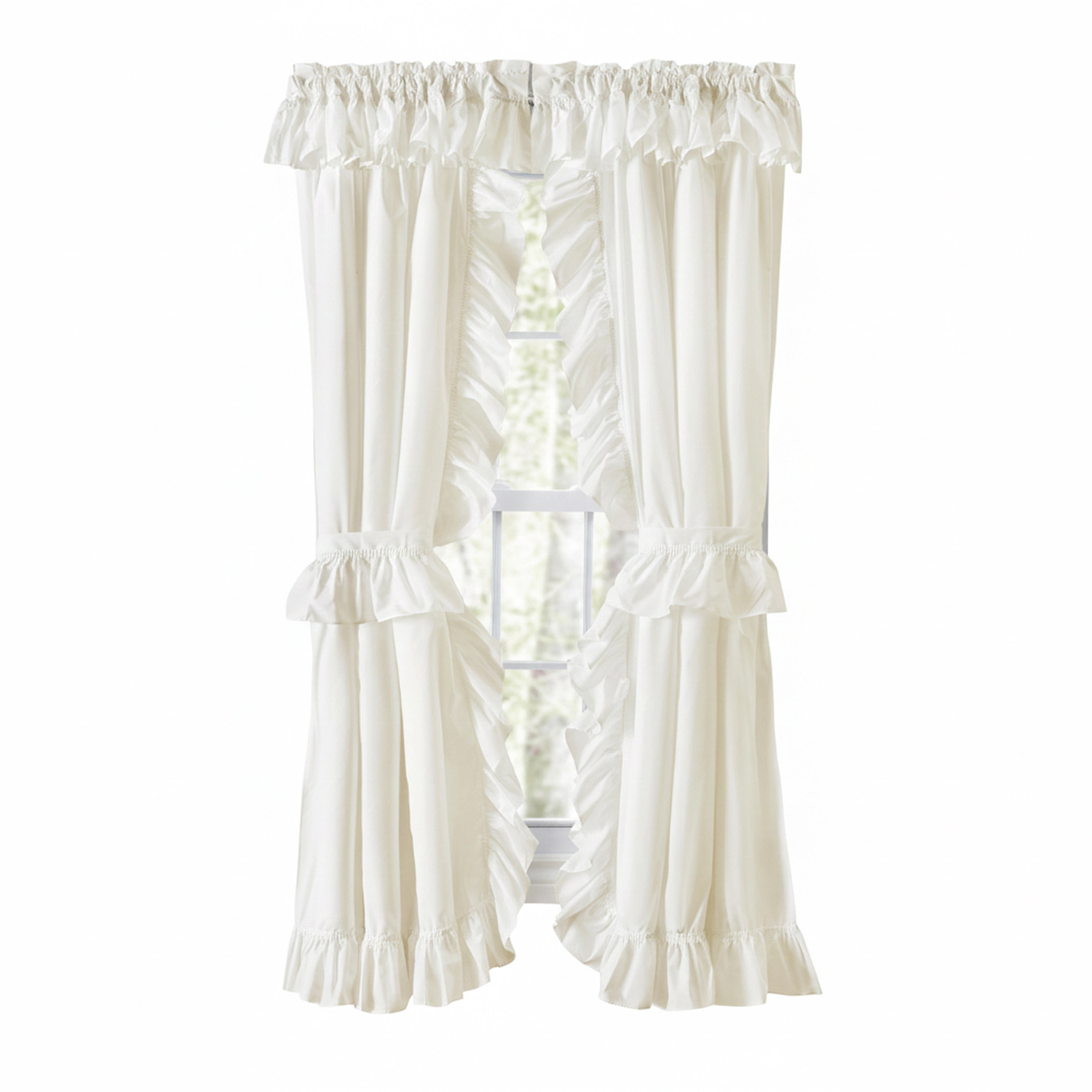 Ellis Curtain Classic Wide Solid Color Perma Press Ruffled Priscilla Curtain Panel With Ties 84" x 54" Natural