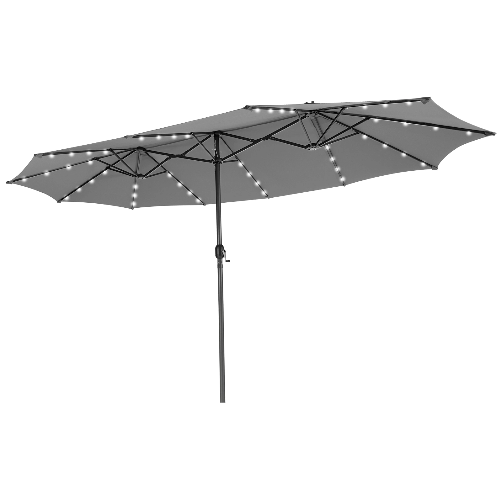 SUGIFT 15-ft Gray Rectangular Double-Sided Patio Umbrella with 48 Solar LED Lights