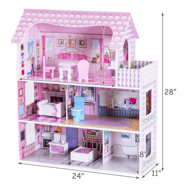 Hivvago 28 Inch Pink Dollhouse with Furniture