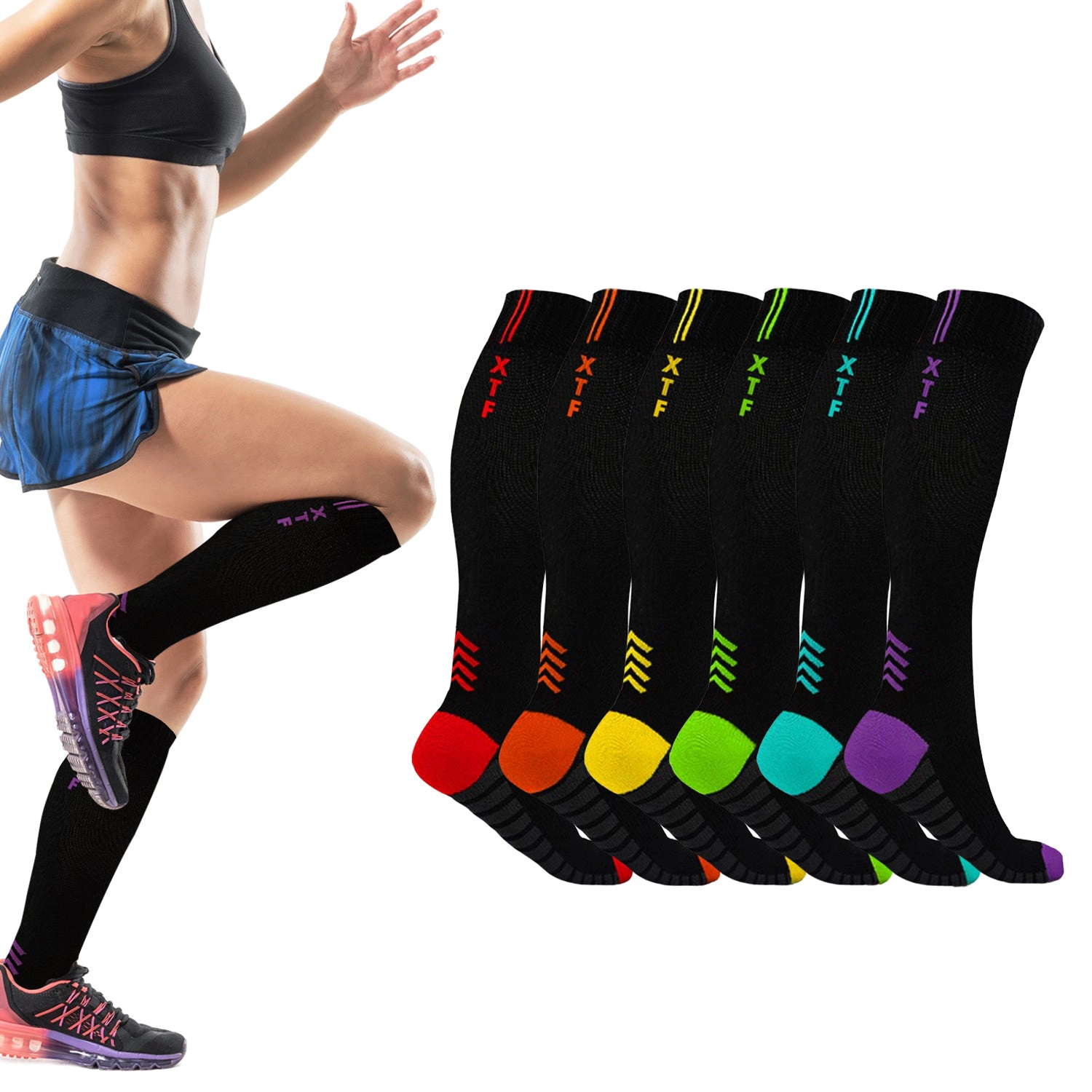 Extreme Fit Compression Socks High Energy For Men And Women Knee High - 6 Pair