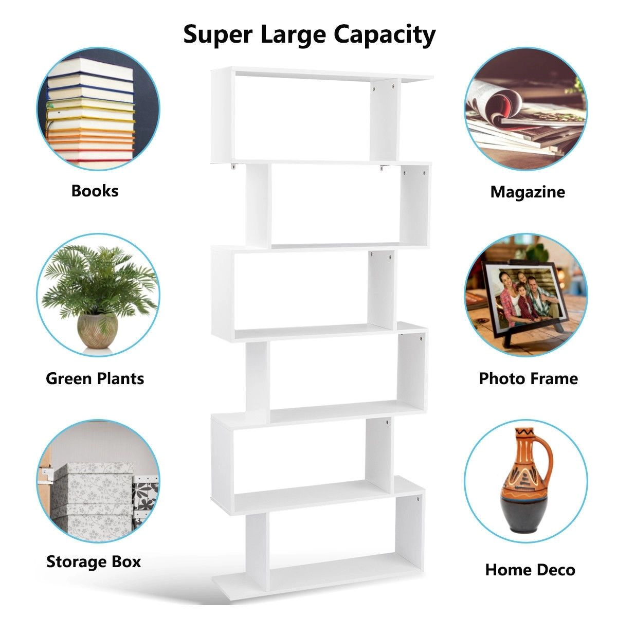 SlickBlue 6-Tier S-Shaped Bookshelf, Freestanding Display Shelf