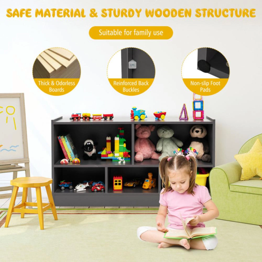 Hivvago Kids 2-Shelf Bookcase 5-Cube Wood Toy Storage Cabinet Organizer