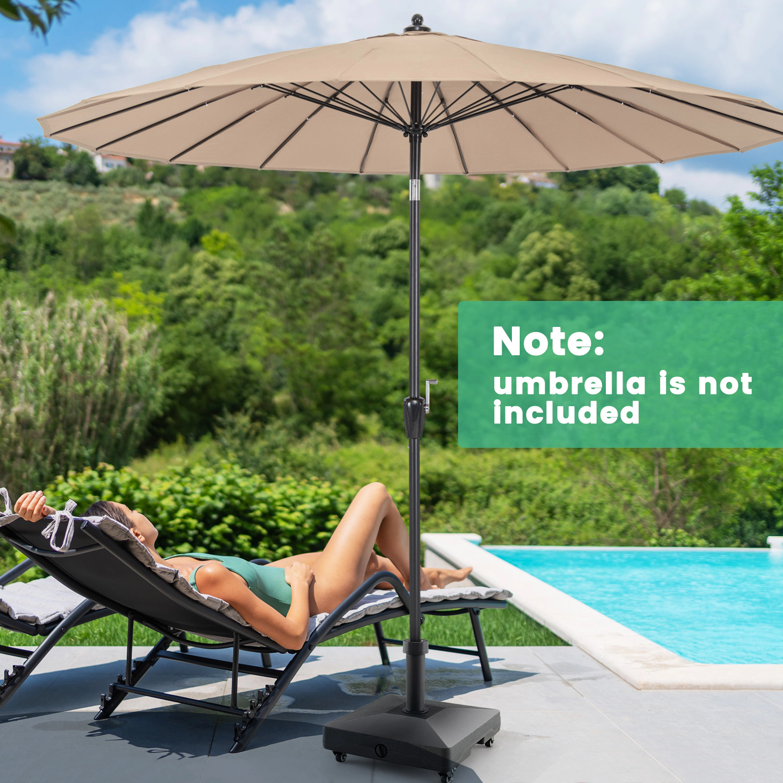 Slickblue Rolling Umbrella Base for Patio Garden Poolside with Locking Wheels Black
