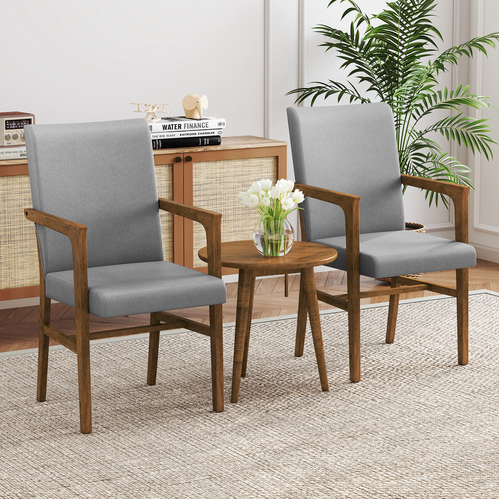 SUGIFT Gray Upholstered Armchairs, Set of 2, High Back, 105-Degree Backrest