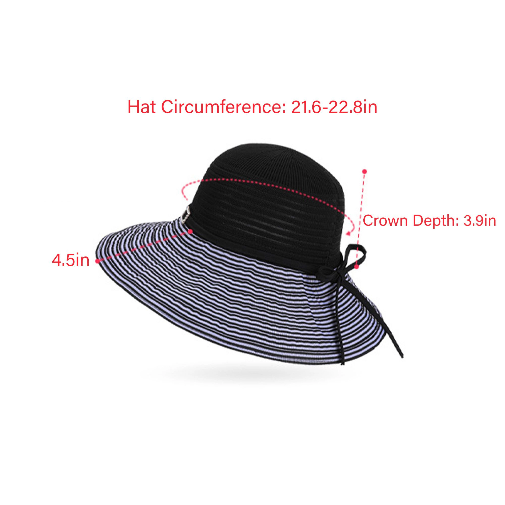 Anna-Kaci Womens Wide Brim Straw Sun Hat with Contrast Stripe Bow Detail Lightweight Beach