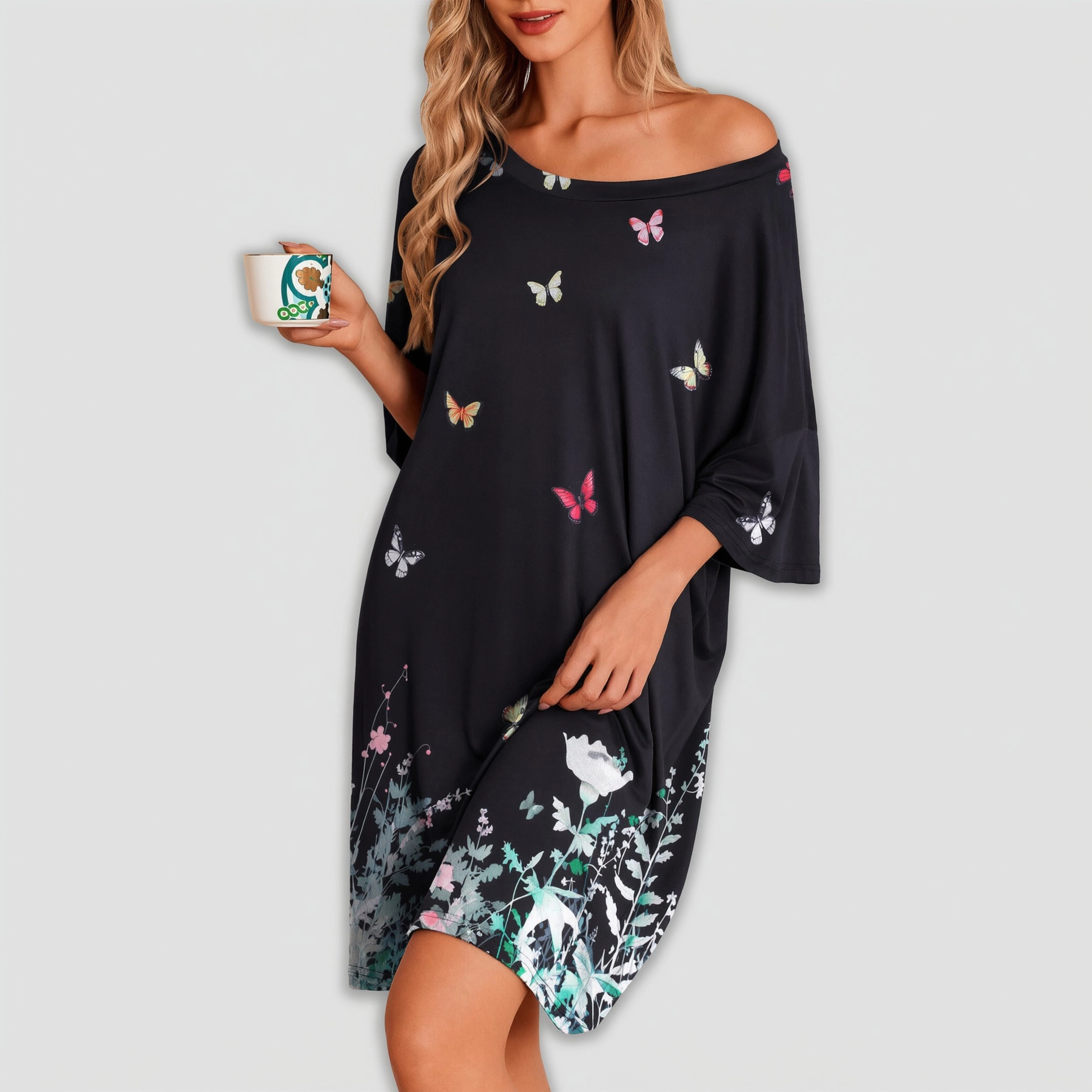 Ekouaer Nightgowns for Women Oversized Sleep Shirt Short Sleeve Nightshirt T-Shirt Dress Sleepwear